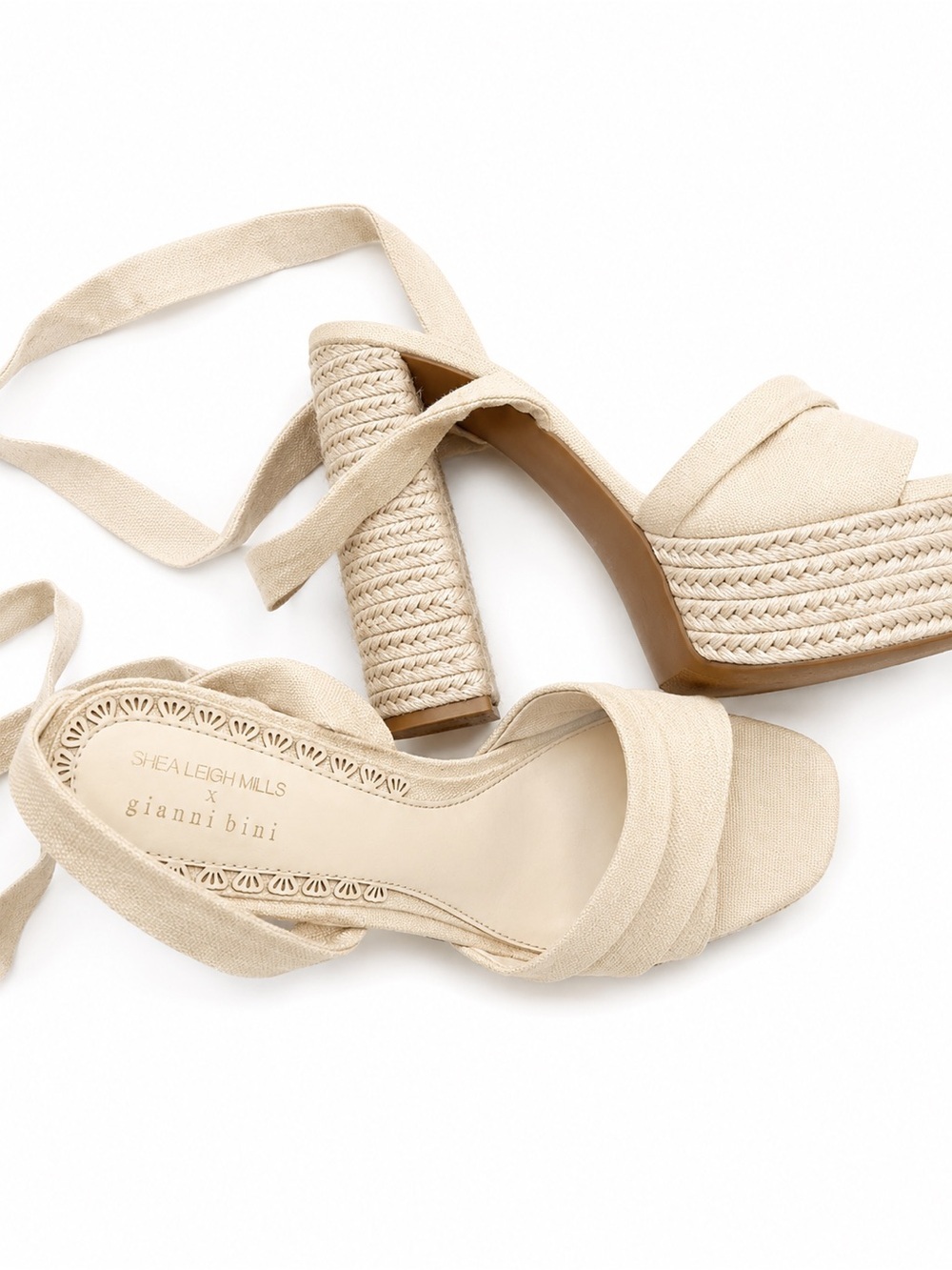 Gianni Bini Beige Wrap Platform Heeled Sandals